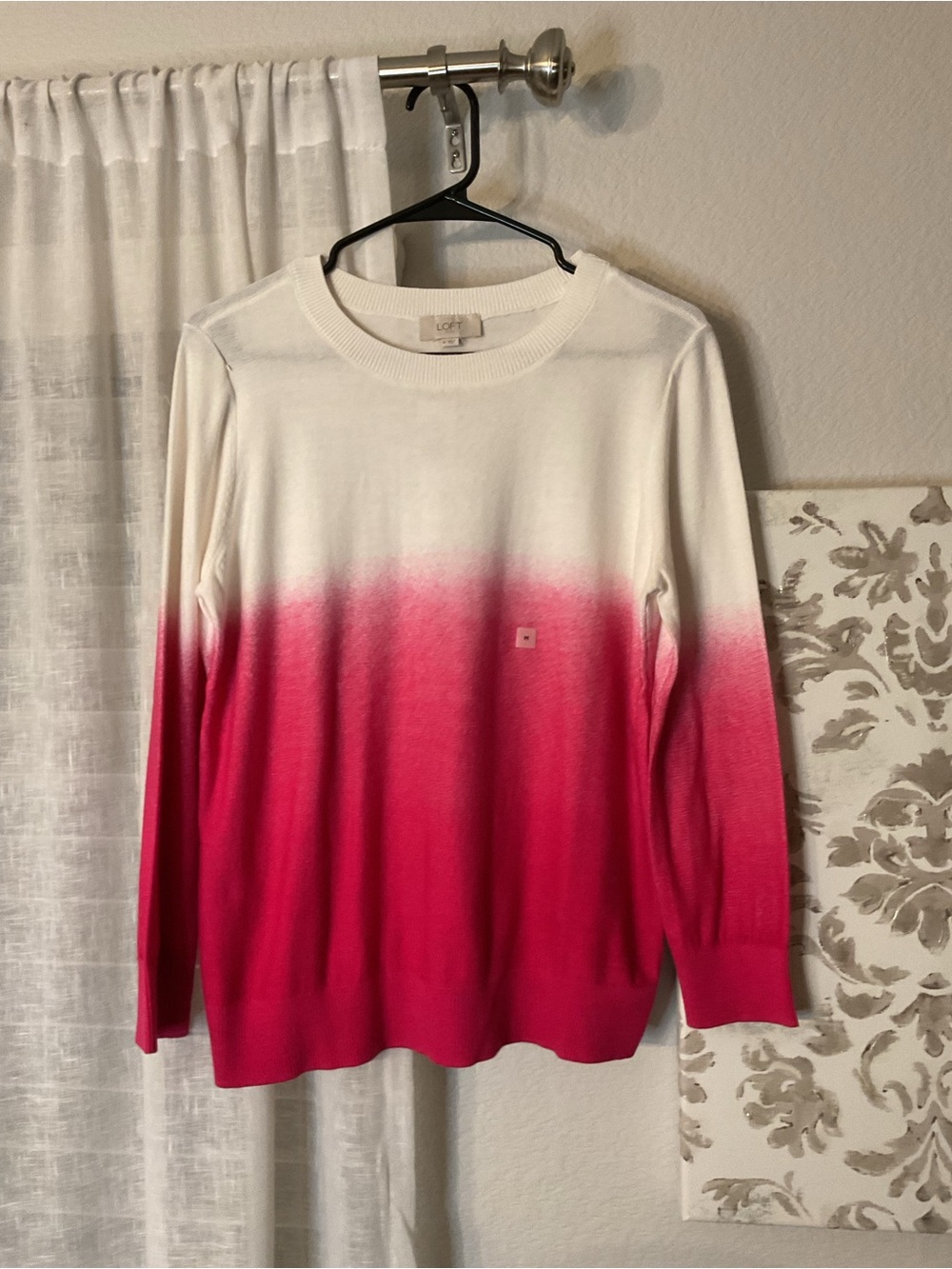 LOFT White to Hot Pink Ombre Crewneck Sweater